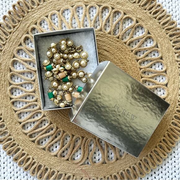 J Crew Set of 2 Gold Tone Pearl Accent Peach Green Stone Strand Necklaces Lot - Picture 8 of 8